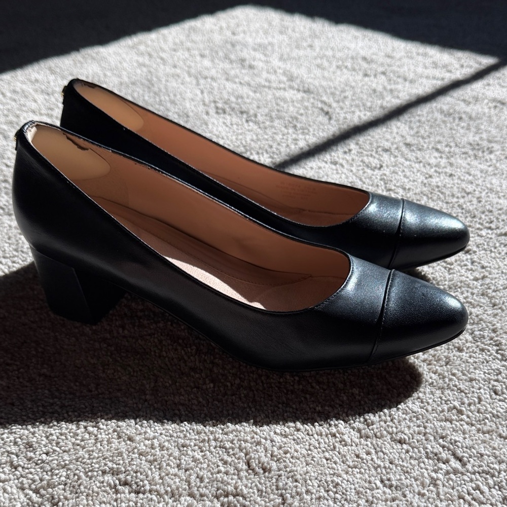 Cole Haan Black Leather Block Heel Pumps